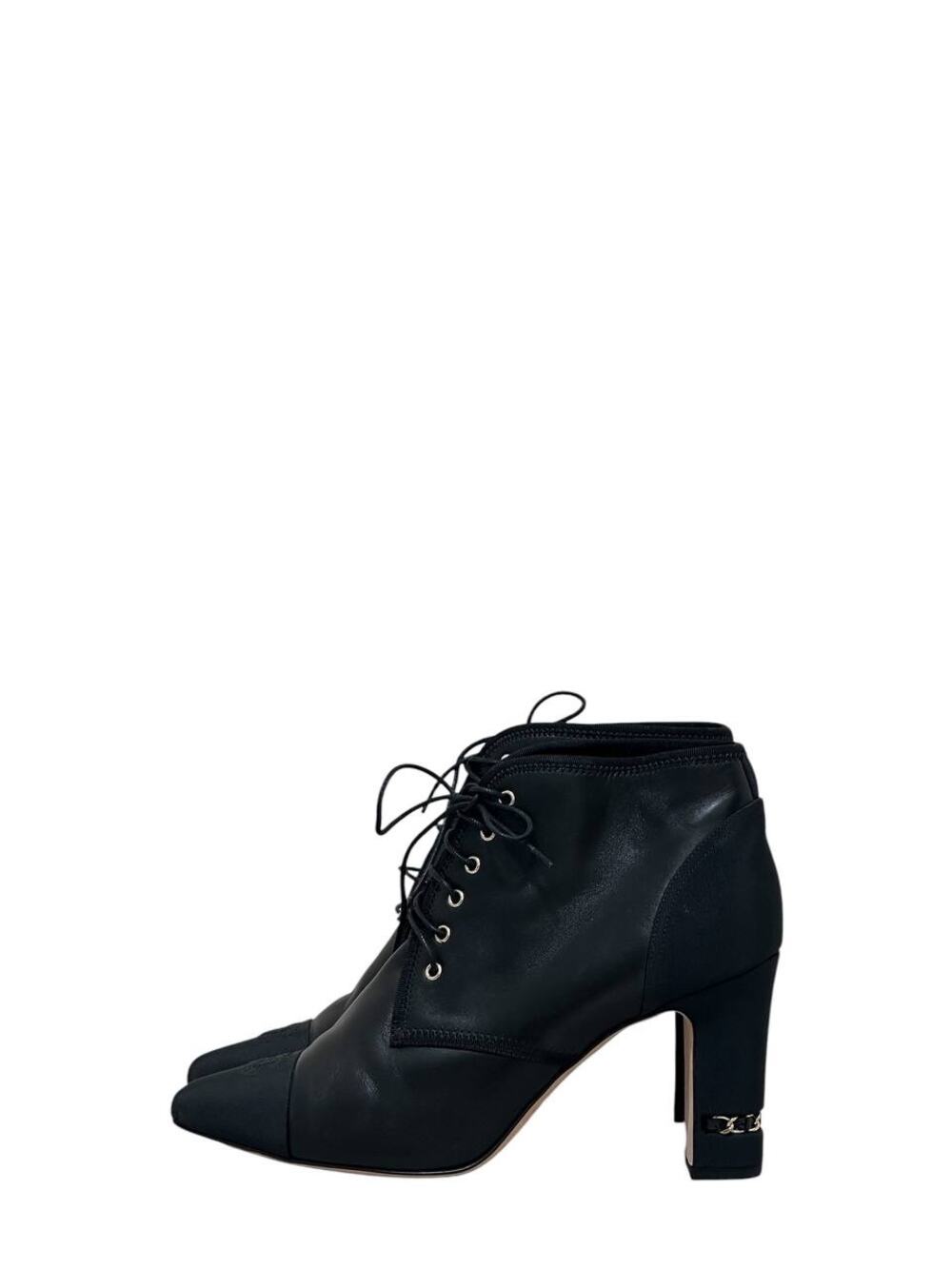 CHANEL Black Leather Chain Ankle Boots – EU 41